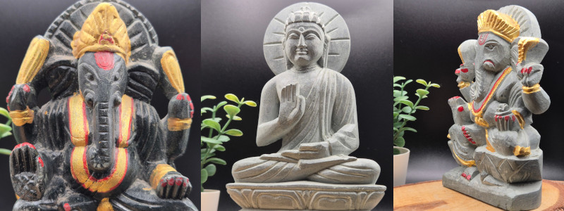 Handgefertigte Buddha- und Ganesh-Statuen aus Stein aus Nepal