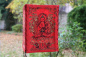Preview: Lampenschirm aus Lokta-Papier; mit Buddha+Verzierung; rot
