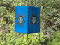 Preview: Blauer Lokta Lampenschirm mit Om und Sonnenmotiv, handgefertigt in Nepal