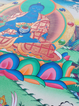 Thangka - Medizin Buddha | ca. 55x42cm | Exklusives Einzelstück