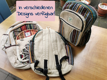 Hanf-Rucksack | Nepal-Style, 100% natürlich, handgewebte Hippie Tasche | Design wählbar