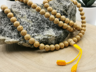 Rattan "Lotus" Mala-Gebetskette | 108+1 Perlen | gold-braun