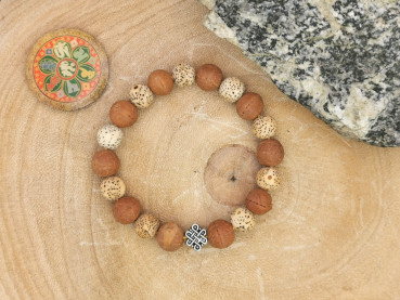 Mala-Armband aus Bodhi-Samen, Rattan "Lotus" und Unendlicher Knoten