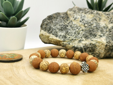 Mala-Armband aus Bodhi-Samen, Rattan "Lotus" und Unendlicher Knoten