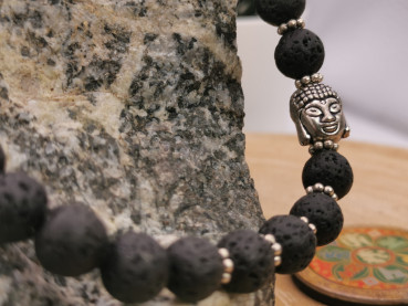 Lavastein Mala-Armband mit Buddha-Kopf