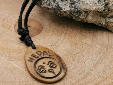 Kette "Buddha-Eyes" + Nepal | Tropfen-Form | braun