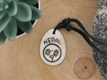Kette "Buddha-Eyes" + Nepal | Tropfen-Form | weiß