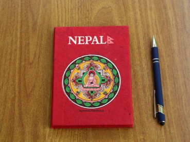Notizbuch aus Lokta (klein, 12x16cm, ~45 S.) - Nepal + Buddha Mandala | rot