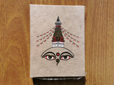 Kleines Lokta-Notizbuch | Motiv: Stupa | ca. 12x15cm, ~40 Seiten, Farbe auswählbar