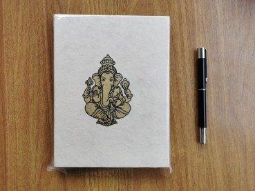 Lokta-Notizbuch (15x20cm) - Ganesh - Natur / Weiß