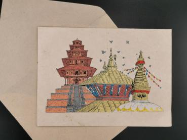 Grußkarte "Kathmandus Tempel" | Lokta, 11x15cm, aufklappbar, mit Umschlag