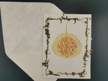 Grußkarte "Mantra auf Bodhi-Blatt" | ca. 11x15cm, aufklappbar, mit Umschlag