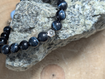 Falkenauge Mala-Armband mit Himalaya Kristalle & Aquamarin