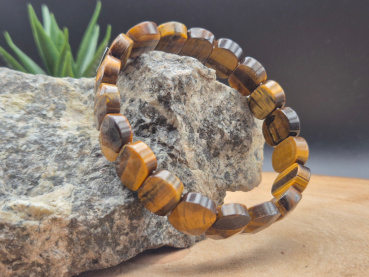 Tigerauge Armband mit abgerundeten Rechteckperlen | Handgemacht | Elastisch