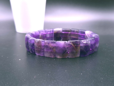 Amethyst Armband Damen & Herren – Rechteckige Edelsteinperlen, Handgemacht, Elastisch, Heilstein Schmuck