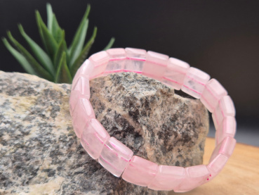 Rosenquarz Armband Damen & Herren – Rechteckige Edelsteinperlen, Handgemacht, Elastisch, Heilstein Schmuck