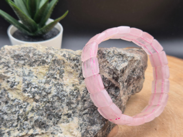 Rosenquarz Armband Damen & Herren – Rechteckige Edelsteinperlen, Handgemacht, Elastisch, Heilstein Schmuck