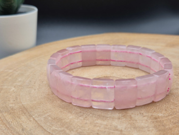 Rosenquarz Armband Damen & Herren – Rechteckige Edelsteinperlen, Handgemacht, Elastisch, Heilstein Schmuck