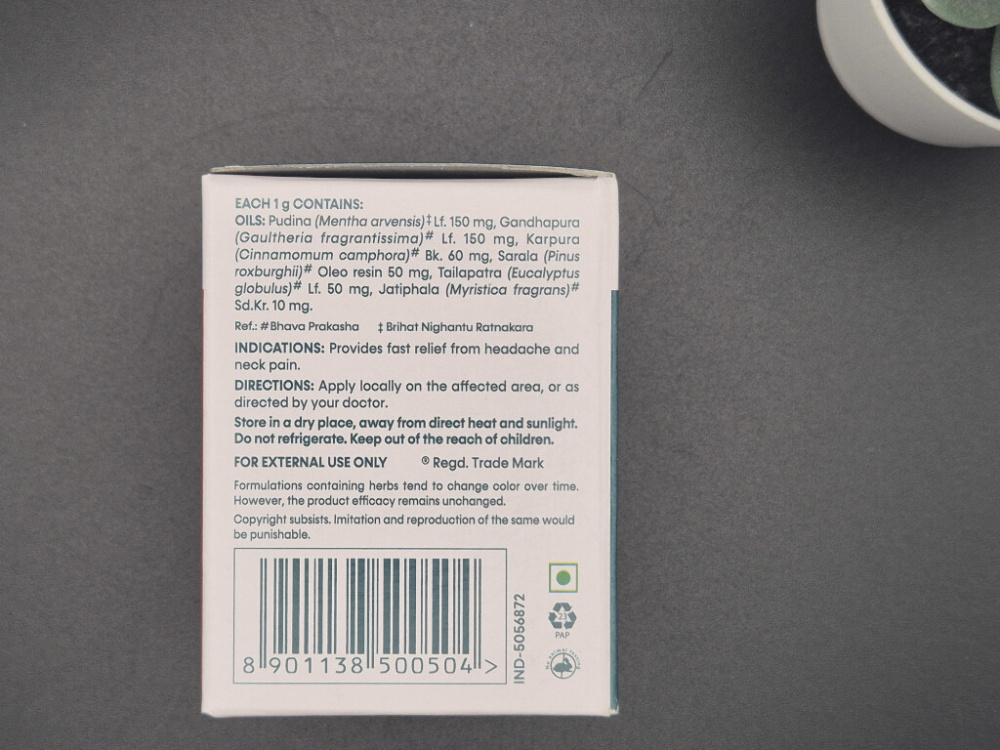 Preview: Himalaya Pain BalHimalaya Rumalaya Pain Balm 45 g | ehemals Pain Balmm – ayurvedischer Kräuterbalsam mit Minz-, Wintergrün-, Kampfer-, Eukalyptus- und Kiefernöl, 45 g.