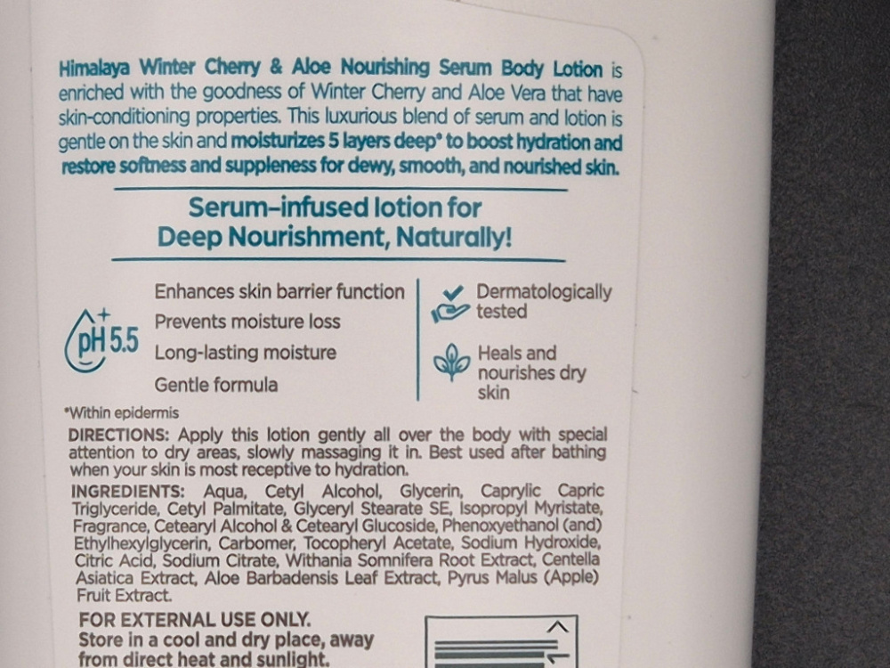 Preview: Himalaya Winter Cherry & Aloe Nourishing Serum Body Lotion mit Aloe Vera und Ashwagandha – feuchtigkeitsspendende Körperlotion für trockene Haut, 200 ml.