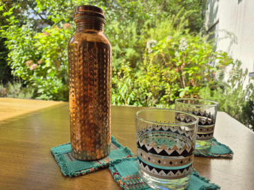 Kupfer Trinkflasche 1 Liter – Handgemacht mit Musterung