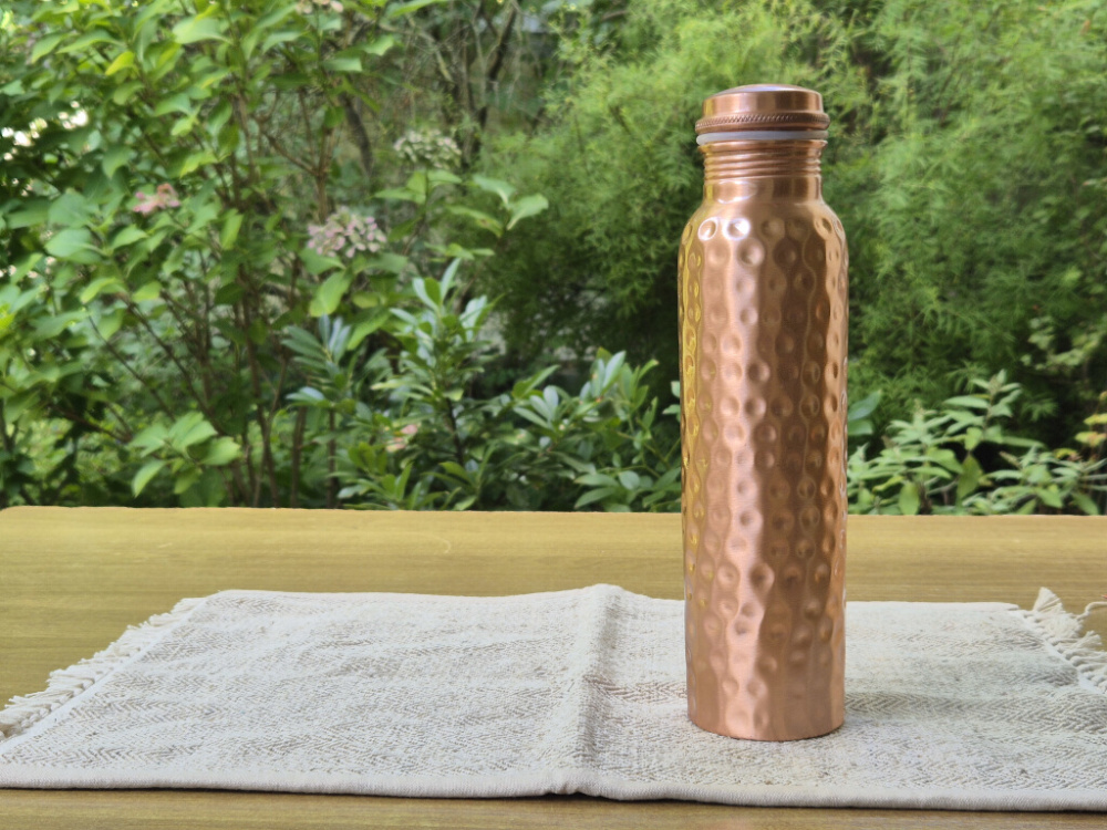 Kupfer Trinkflasche 1 Liter – Handgemacht mit Musterung