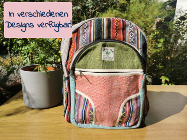 Hanf-Rucksack | Nepal-Style, 100% natürlich, handgewebte Hippie Tasche | Design wählbar