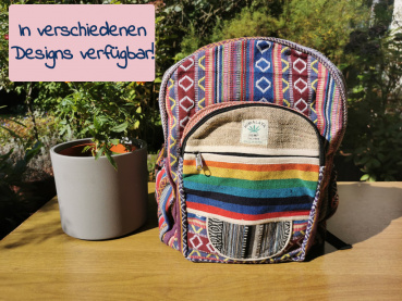 Hanf-Rucksack | Nepal-Style, 100% natürlich, handgewebte Hippie Tasche | Design wählbar