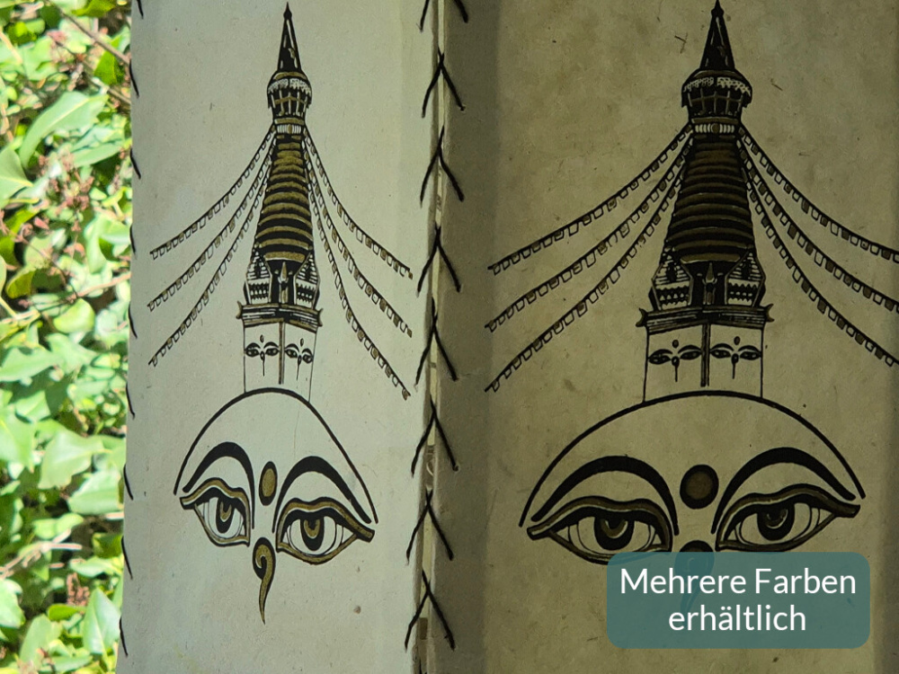 Preview: Handgefertigter Lokta Lampenschirm mit Buddha-Augen und Stupa aus Nepal