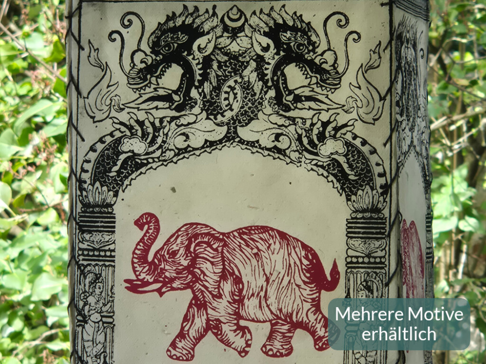Handgefertigter Lokta Lampenschirm mit Drachen und traditionellen Motiven aus Nepal