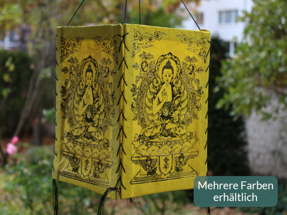 Handgefertigter Lokta Lampenschirm mit verziertem Buddha-Motiv aus Nepal
