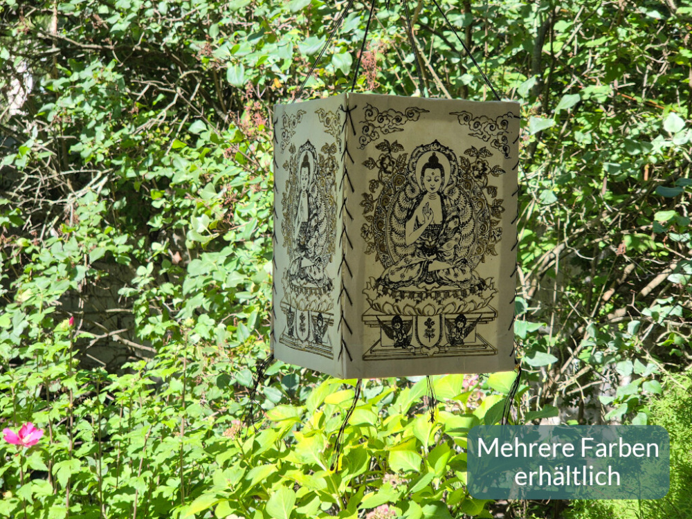 Handgefertigter Lokta Lampenschirm mit verziertem Buddha-Motiv aus Nepal