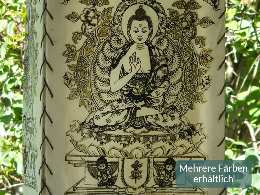 Preview: Handgefertigter Lokta Lampenschirm mit verziertem Buddha-Motiv aus Nepal