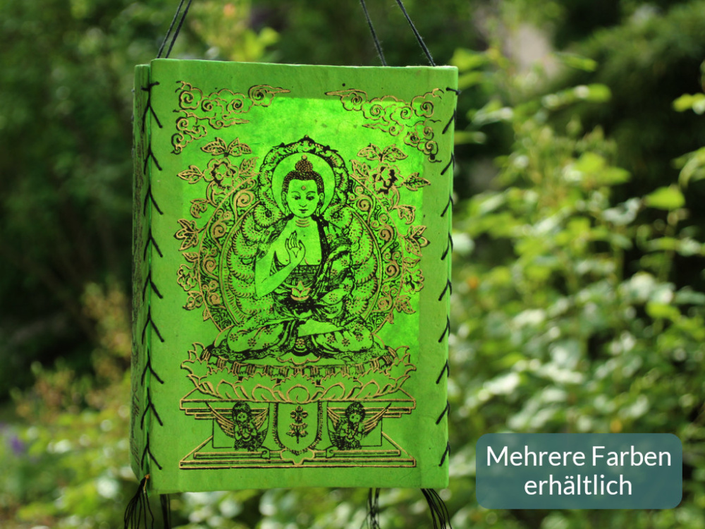 Handgefertigter Lokta Lampenschirm mit verziertem Buddha-Motiv aus Nepal