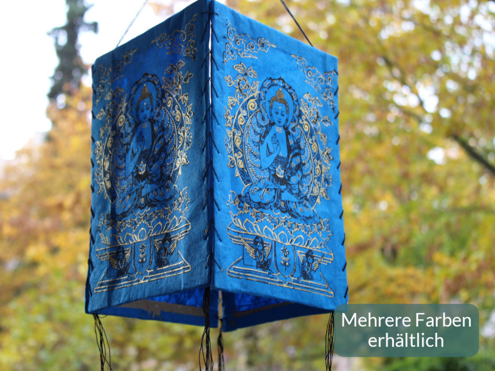 Handgefertigter Lokta Lampenschirm mit verziertem Buddha-Motiv aus Nepal