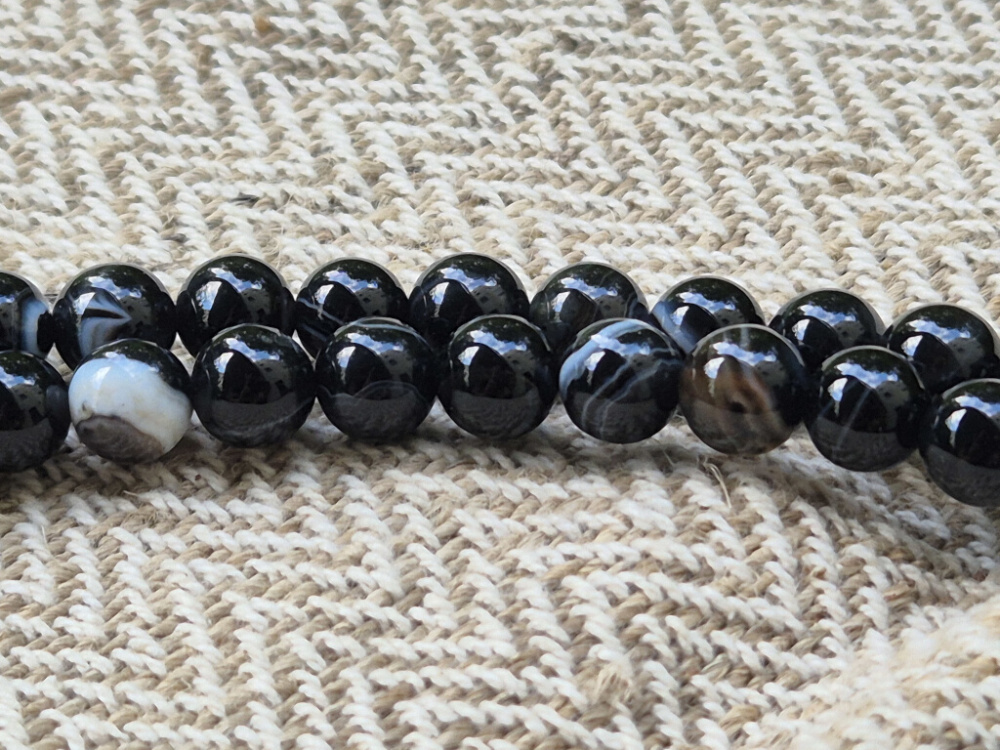 Preview: Schwarze Achat Mala-Gebetskette | 108+1 Perlen | ca. 8 mm