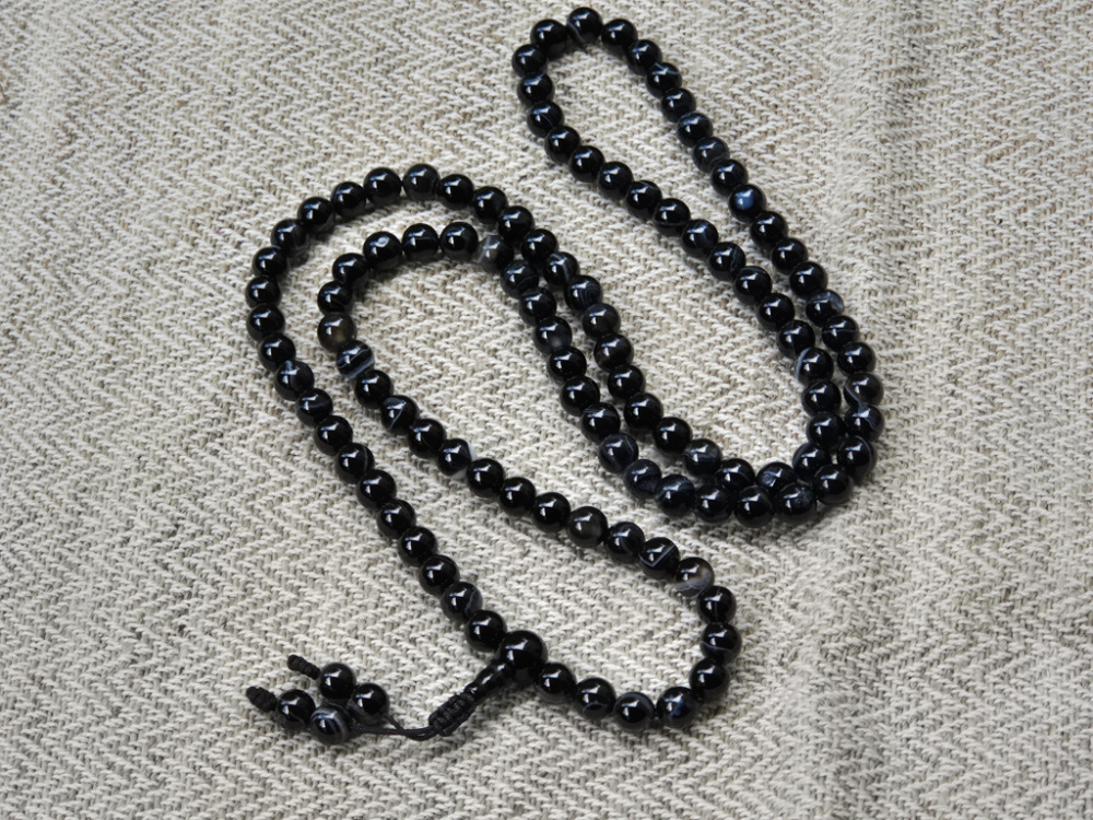 Schwarze Achat Mala-Gebetskette | 108+1 Perlen | ca. 8 mm
