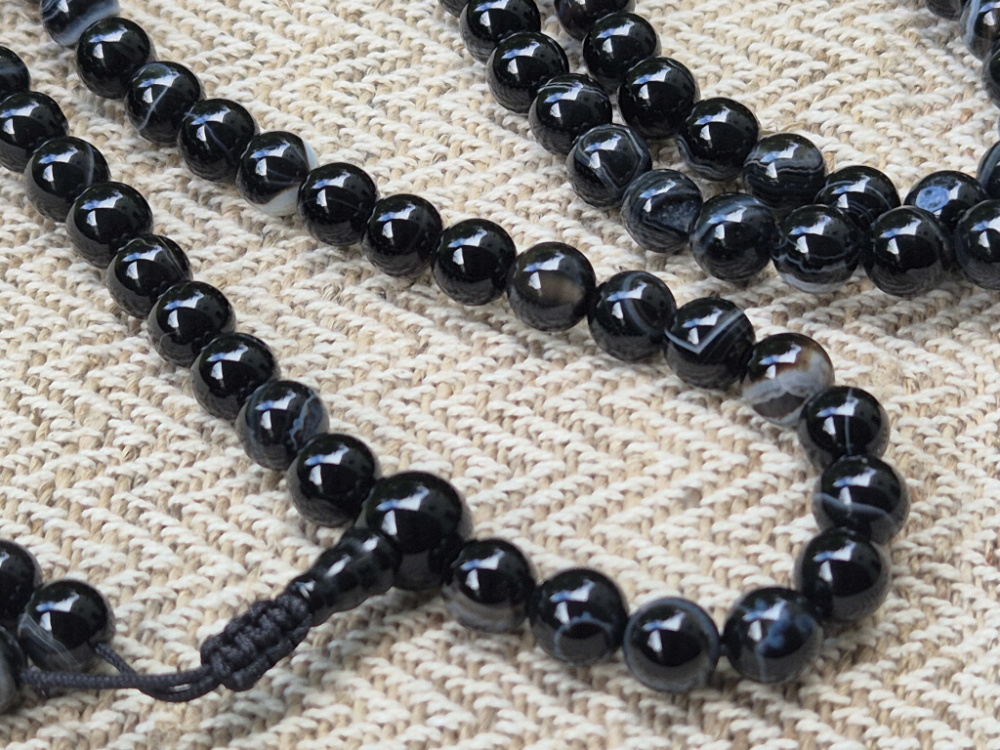 Schwarze Achat Mala-Gebetskette | 108+1 Perlen | ca. 8 mm