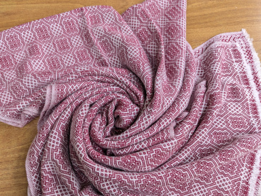 Stola 70x200cm mit Jacquard-Muster | 100% Kaschmir, schwarz-rot | Handgemacht, WSDO - EINZELSTÜCK