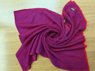 100% Kaschmir Pashmina 70x200cm | Rot + Dunkelblau | Stola, Handmade, WSDO - EINZELSTÜCK