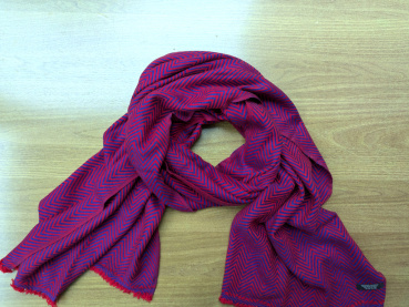 100% Kaschmir Pashmina 70x200cm | Rot + Dunkelblau | Stola, Handmade, WSDO - EINZELSTÜCK