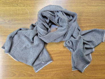 Stola 70x200cm mit Strickmuster | 100% Kaschmir, Grau-Weiß | Handgemacht, WSDO - EINZELSTÜCK