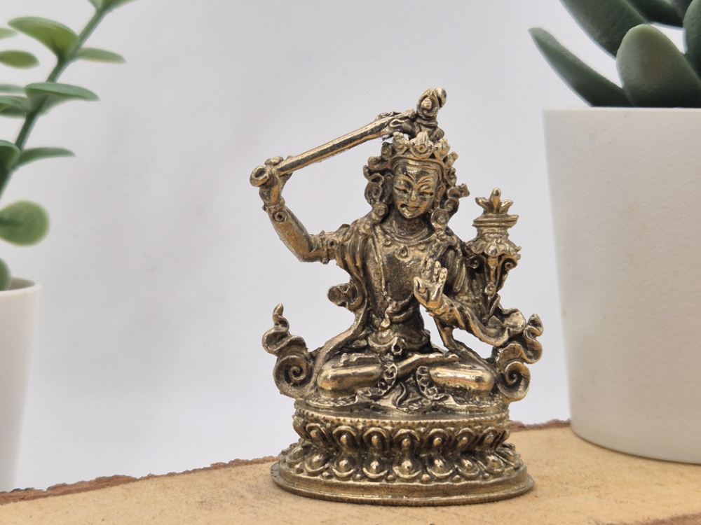 Manjushri aus Messing | Mini Statue | 5,5 cm | Handgefertigt in Nepal