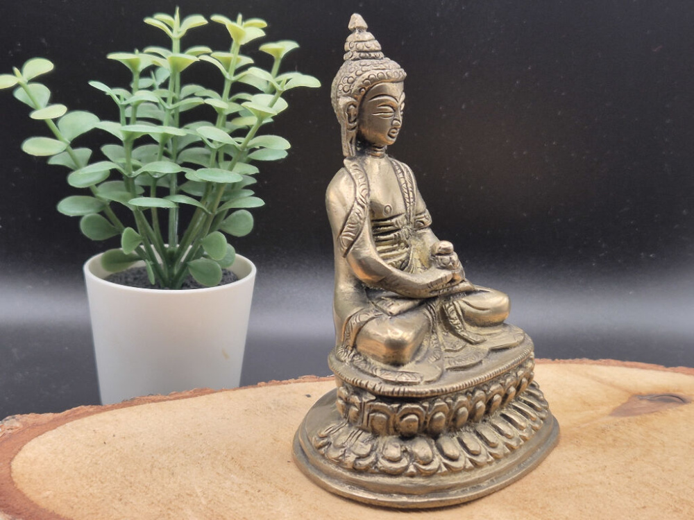 Preview: Meditierender Buddha aus Messing | ca. 10 cm | Klassische Dhyana-Mudra | Einzelstück