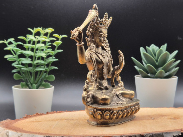 Manjushri Figur aus Messing in goldener Optik | 11cm; ca.370g