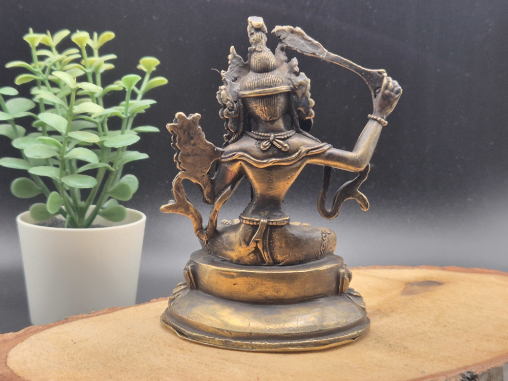 Manjushri – Bodhisattva der Weisheit | Messing in antiker Optik | ca. 10 cm
