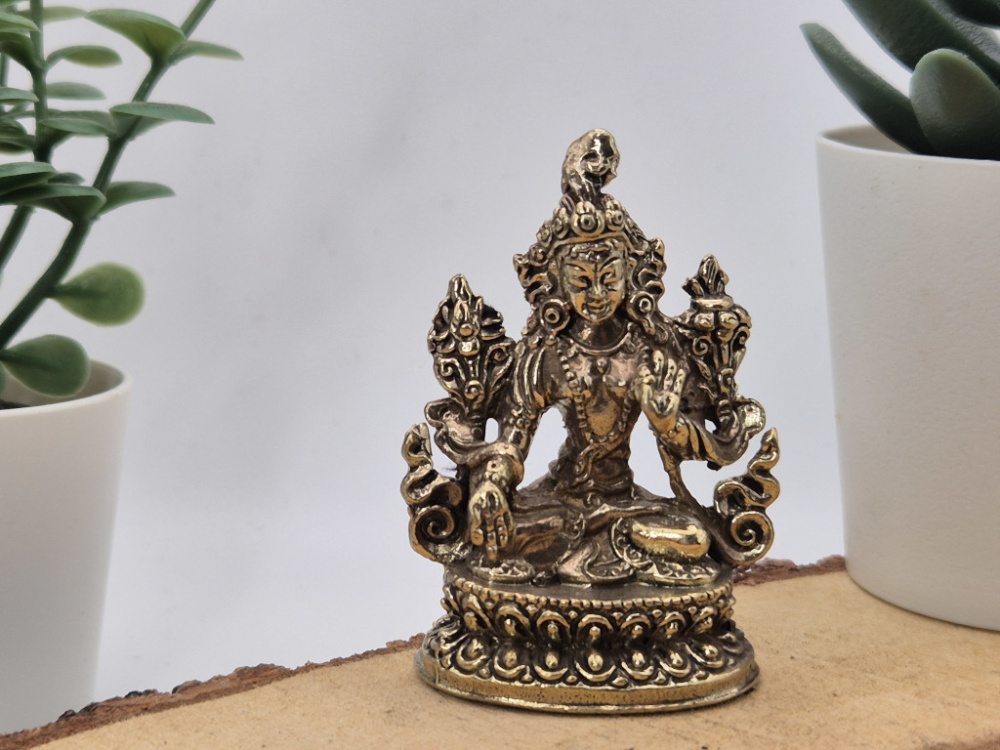 Weiße Tara aus Messing | Mini Statue | 5,8 cm | Handgefertigt in Nepal