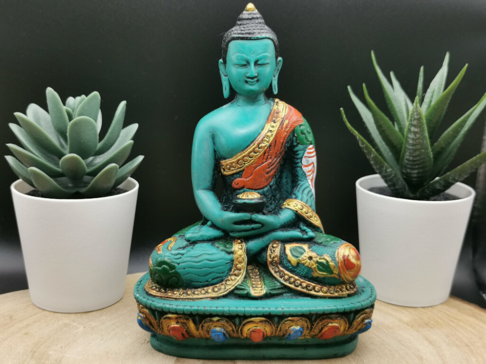 Meditierender Buddha aus Resin handbemalt in Blaugrün