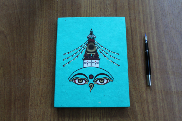 Großes Lokta-Notizbuch | Motiv: Stupa | ca. 15x20cm, ~40 Seiten, Farbe auswählbar