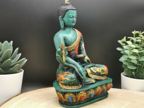 Medizin Buddha aus Resin | Handbemalt, ca. 13cm, Gießharz